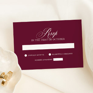 Cartão RSVP Clássico Luxuoso Casamento Elegante Vermelho Bor
