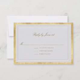 Cartão RSVP Clássico Moderno Marfim Dourado Casamento Formal E