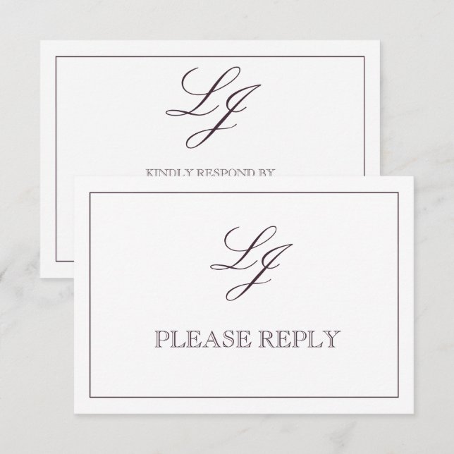 Cartão RSVP Clássico Plum Purple Calliografia Monograma sem Re (Frente/Verso)