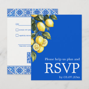 Cartão RSVP 💙🍋Clássico QR Simples Azul & Limone Romance
