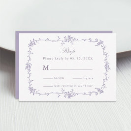 Cartão RSVP Clássico Quadro Floral Lavanda Casamento Vitoriano
