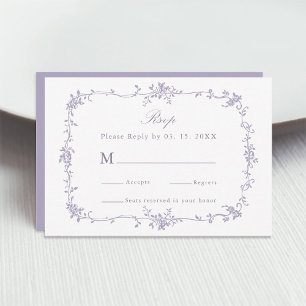 Cartão RSVP Clássico Quadro Floral Lavanda Casamento Vitoriano