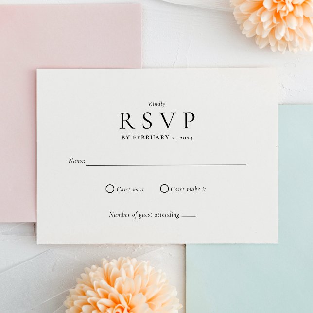 Cartão RSVP Clean Modern Black and White Wedding (Criador carregado)