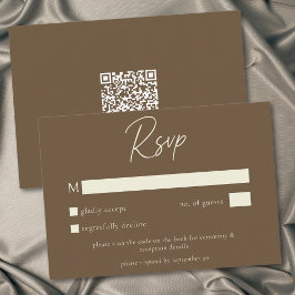 Cartão RSVP Cocoa Brown Minimalist Fall Wedding QR Code