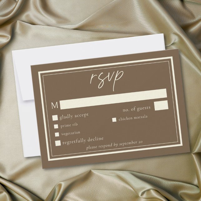 Cartão RSVP Cocoa Brown Minimalist Frame Wedding (Cocoa Brown Minimalist Frame Wedding RSVP Card)