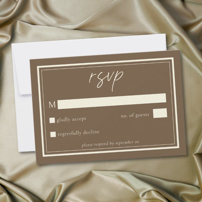 Cartão RSVP Cocoa Brown Minimalist Frame Wedding (Cocoa Brown Minimalist Frame Wedding QR Code RSVP Card)