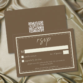 Cartão RSVP Cocoa Brown Minimalist Frame Wedding QR Code