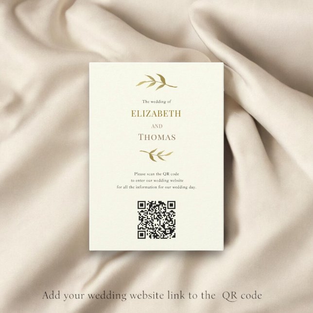 Cartão RSVP Codificação ecológica do website do casamento mode (Modern elegant ivory and gold wedding responce card with a QR code that can be linked to your websit)
