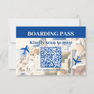 Cartão RSVP Código QR Aquarela Casamento em Santorini