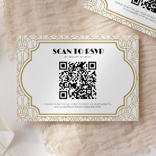 Cartão RSVP Código QR Art Deco Gatsby Casamento Anos 20 Dourad