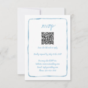 Cartão RSVP Código QR Azul Claro de Quadro Simples Ilustrado à
