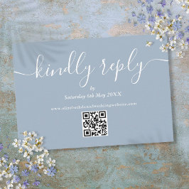 Cartão RSVP Código QR Azul Empoeirado Elegante Responder com G