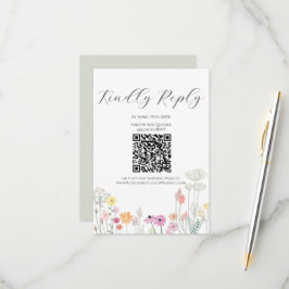 Cartão RSVP Código QR Bege Colorido de Flor Silvestre da Prima