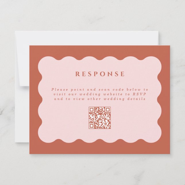 Cartão RSVP Código QR Boho Scallop Terracotta & Blush Wedding (Frente)