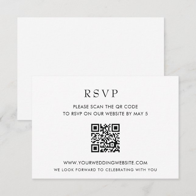 Cartão RSVP CÓDIGO QR Branco Moderno Elegante Simples (Frente/Verso)