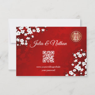 Cartão RSVP Código QR Casamento chinês RSVP-RSVP de Cereja