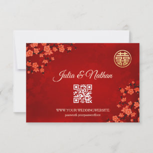 Cartão RSVP Código QR Casamento chinês RSVP-RSVP de Cereja