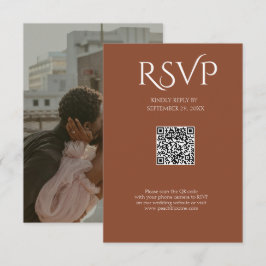 Cartão RSVP Código QR Casamento Cobre Profundo Minimalista Mod