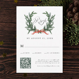 Cartão RSVP Código QR Casamento Coroa de Pinheiro Aquarela