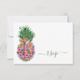 Cartão RSVP Código QR Casamento de Abacaxi Floral Tropical RSV