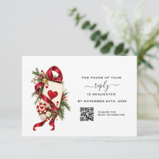 Cartão RSVP Código QR Casamento de Férias no Cassino Burgundy