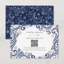 Cartão RSVP Código QR Casamento de Inverno Flocos de Neve Mari