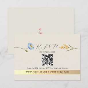 Cartão RSVP Código QR Casamento Ivory Wildflower