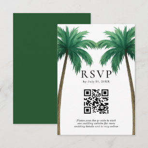Cartão RSVP Código QR Casamento Minimalista na Praia com Palme