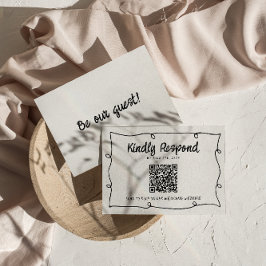 Cartão RSVP Código QR Casamento Moderno com Quadro Retrativo E