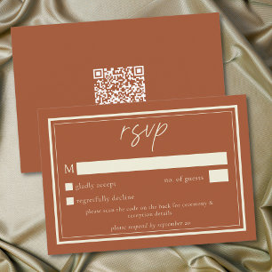 Cartão RSVP Código QR Casamento Moldura Minimalista Terracota