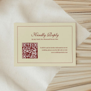 Cartão RSVP Código QR Casamento Monograma Marfim Script Clássi