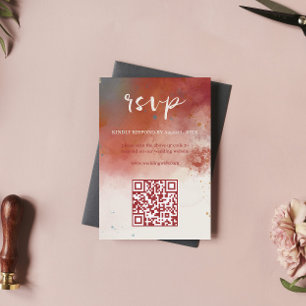 Cartão RSVP Código QR Casamento por Aquarela Moderna Terracott