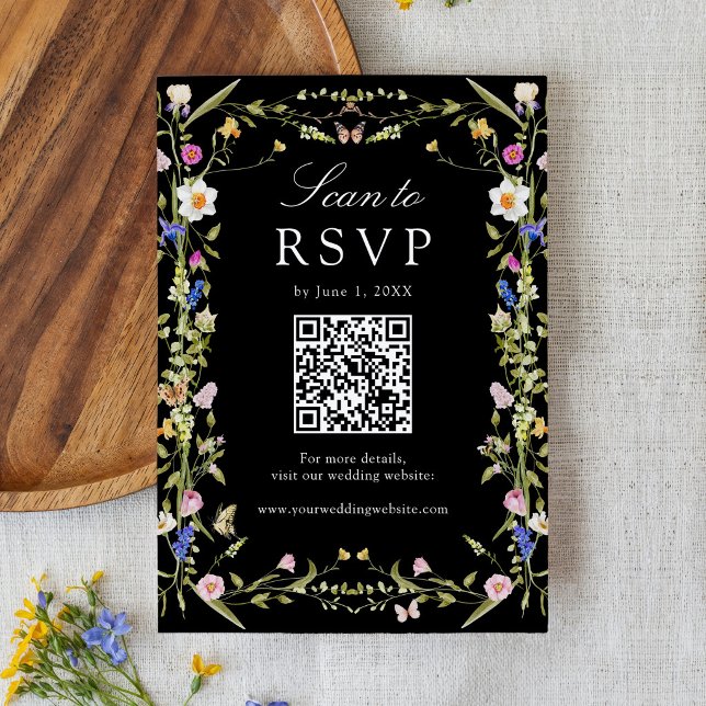 Cartão RSVP Código QR Casamento Prado de Flores Silvestres Col (Criador carregado)
