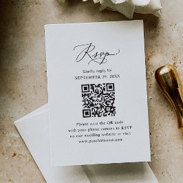 Cartão RSVP Código QR Casamento preto e branco minimalista mod