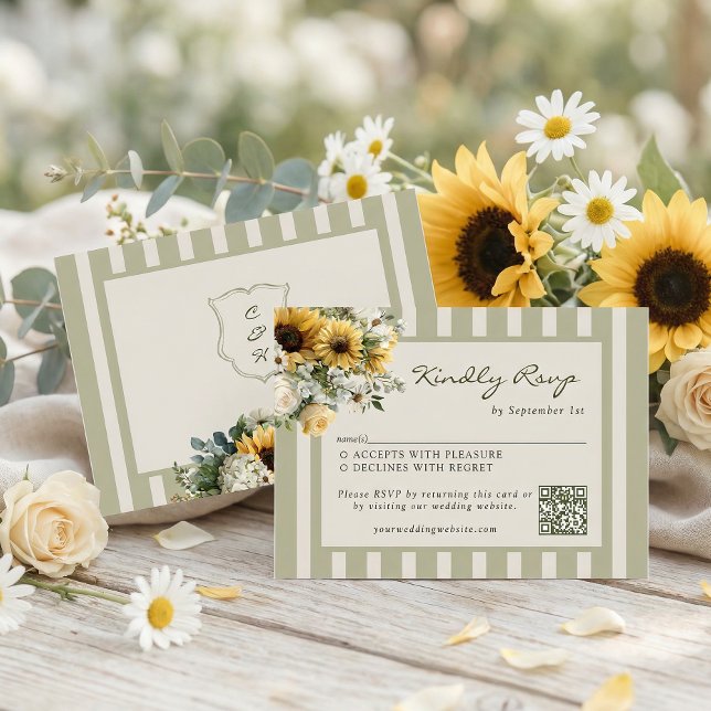 Cartão RSVP Código QR Casamento Rústico Girassol (Criador carregado)