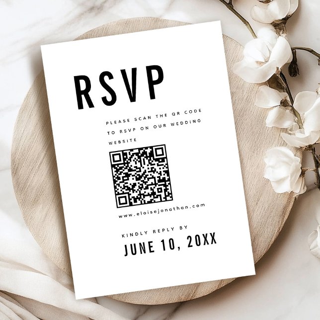 Cartão RSVP Código QR Chic Monograma Mínimo Moderno (Modern Minimalist Big Bold Monogram Chic QR Code classic wedding  RSVP Card)
