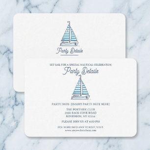 Cartão RSVP Código QR de Aniversário de Barco à Vela Azul Náut