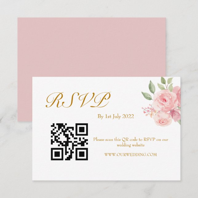 Cartão RSVP Código QR de Aquarela ROSE (Frente/Verso)