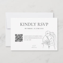 Cartão RSVP Código QR de Arte de Linha de Casamento Minimalist