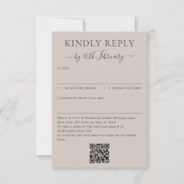 Cartão RSVP Código QR de Assinatura Bege Suave Casamento Respo