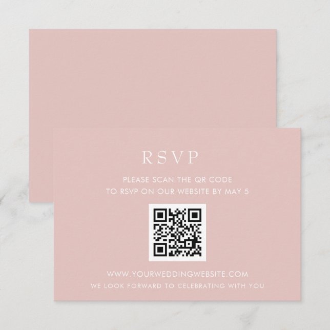 Cartão RSVP CÓDIGO QR de Blush Moderno Elegante Simples (Frente/Verso)