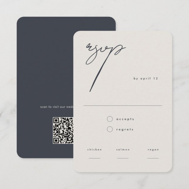 Cartão RSVP Código QR de Caligrafia Minialista Moderna (Frente/Verso)