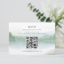 Cartão RSVP Código QR de Casamento Aquarela Árvores Lago Abstr