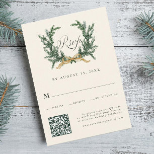 Cartão RSVP Código QR de casamento Arco Dourado e Coroa de Pin