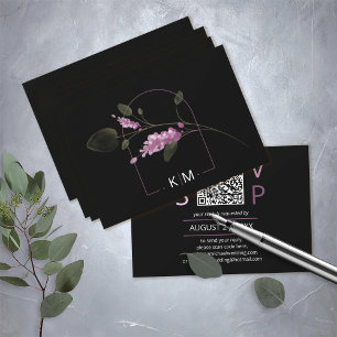 Cartão RSVP Código QR de Casamento Arco Floral Doce Lilás ID99