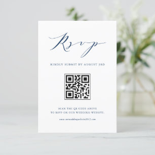 Cartão RSVP Código QR de Casamento Azul de Casamento Marinho d