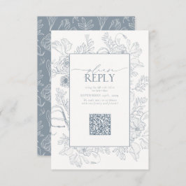Cartão RSVP Código QR de Casamento Azul Elegante Por Favor Res