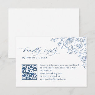 Cartão RSVP Código QR de casamento azul empoeirado floral orna