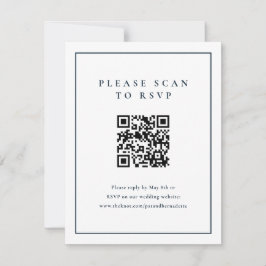 Cartão RSVP Código QR de Casamento Azul Marinho Clássico Elega