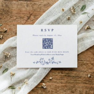 Cartão RSVP Código QR de Casamento Azul-Marinho Vitoriano Anti